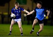 4 January 2023; Kevin Quinn of Wicklow in action against Dara Newcombe of Dublin during the O'Byrne Cup Group C Round 1 match between Wicklow and Dublin at Baltinglass GAA club in Baltinglass, Wicklow. Photo by Sam Barnes/Sportsfile