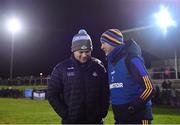 4 January 2023; Dublin manager Dessie Farrell, left, and Wicklow manager Oisín McConville in conversation after the O'Byrne Cup Group C Round 1 match between Wicklow and Dublin at Baltinglass GAA club in Baltinglass, Wicklow. Photo by Sam Barnes/Sportsfile