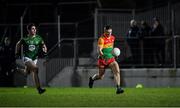 4 January 2023; Kikey Bambrick of Carlow in action against Diarmuid Moriarty of Meath during the O'Byrne Cup Group B Round 1 match between Carlow and Meath at Netwatch Cullen Park in Carlow. Photo by Ray McManus/Sportsfile