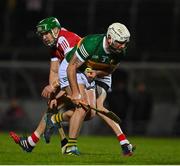5 January 2023; Mikey Boyle of Kerry is tackled by Alan Cadogan of Cork during the Co-Op Superstores Munster Hurling League Group 2 match between Kerry and Cork at Austin Stack Park in Tralee, Kerry. Photo by Brendan Moran/Sportsfile