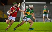5 January 2023; Mikey Boyle of Kerry in action against Brian Roche of Cork during the Co-Op Superstores Munster Hurling League Group 2 match between Kerry and Cork at Austin Stack Park in Tralee, Kerry. Photo by Brendan Moran/Sportsfile