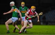 5 January 2023; Niall O’Leary of Cork in action against Brian Lonergan of Kerry during the Co-Op Superstores Munster Hurling League Group 2 match between Kerry and Cork at Austin Stack Park in Tralee, Kerry. Photo by Brendan Moran/Sportsfile
