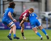 6 January 2023; Henry McErlean of Ireland is tackled by Ben Brownlee of Leinster during a friendly match between Ireland U20 and Leinster Development at Energia Park in Dublin. Photo by Seb Daly/Sportsfile