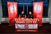 6 January 2023; New Derry City signing Ben Doherty, with Derry City manager Ruaidhrí Higgins at the Ryan McBride Brandywell Stadium in Derry. Photo by Ben McShane/Sportsfile