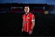 6 January 2023; New Derry City signing Ben Doherty poses for a portrait at the Ryan McBride Brandywell Stadium in Derry. Photo by Ben McShane/Sportsfile