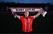 6 January 2023; New Derry City signing Ben Doherty poses for a portrait at the Ryan McBride Brandywell Stadium in Derry. Photo by Ben McShane/Sportsfile