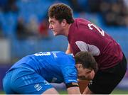 6 January 2023; Lee Barron of Leinster is tackled by Charlie Tector of Leinster during a friendly match between Ireland U20 and Leinster Development at Energia Park in Dublin. Photo by Seb Daly/Sportsfile