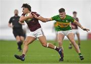 6 January 2023; Seán Fitzgerald of Galway in action against Paul Keaney of Leitrim during the Connacht FBD League Round 1 match between Leitrim and Galway at the NUI Galway Connacht GAA Air Dome in Bekan, Mayo. Photo by David Fitzgerald/Sportsfile