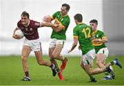 6 January 2023; John Maher of Galway in action against Donal Wrynn of Leitrim during the Connacht FBD League Round 1 match between Leitrim and Galway at the NUI Galway Connacht GAA Air Dome in Bekan, Mayo. Photo by David Fitzgerald/Sportsfile