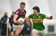 6 January 2023; Billy Mannion of Galway in action against Donal Casey of Leitrim during the Connacht FBD League Round 1 match between Leitrim and Galway at the NUI Galway Connacht GAA Air Dome in Bekan, Mayo. Photo by David Fitzgerald/Sportsfile