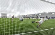 6 January 2023; Robert Finnerty of Galway scores his side's third goal from a penalty during the Connacht FBD League Round 1 match between Leitrim and Galway at the NUI Galway Connacht GAA Air Dome in Bekan, Mayo. Photo by David Fitzgerald/Sportsfile