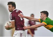 6 January 2023; Paul Conroy of Galway in action against Fergal McTague of Leitrim during the Connacht FBD League Round 1 match between Leitrim and Galway at the NUI Galway Connacht GAA Air Dome in Bekan, Mayo. Photo by David Fitzgerald/Sportsfile