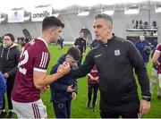6 January 2023; Galway manager Padraic Joyce with Tomo Culhane after the Connacht FBD League Round 1 match between Leitrim and Galway at the NUI Galway Connacht GAA Air Dome in Bekan, Mayo. Photo by David Fitzgerald/Sportsfile