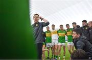 6 January 2023; Leitrim manager Andy Moran speaks to his players after the Connacht FBD League Round 1 match between Leitrim and Galway at the NUI Galway Connacht GAA Air Dome in Bekan, Mayo. Photo by David Fitzgerald/Sportsfile