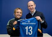 6 January 2023; Aoife Dalton is presented with her jersey by Leinster Rugby chief executive officer Shane Nolan during a Leinster Rugby women's jersey presentation at Energia Park in Dublin. Photo by Seb Daly/Sportsfile