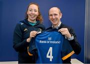 6 January 2023; Aoife McDermott is presented with her jersey by Leinster Rugby chief executive officer Shane Nolan during a Leinster Rugby women's jersey presentation at Energia Park in Dublin. Photo by Seb Daly/Sportsfile