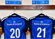 7 January 2023; The jerseys of Leinster's Katie Whelan, 20, and Lisa Mullen, 21, hang in the dressing room before the Vodafone Women’s Interprovincial Championship Round One match between Leinster and Connacht at Energia Park in Dublin. Photo by Seb Daly/Sportsfile