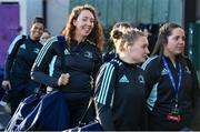 7 January 2023; Aoife McDermott of Leinster, left, arrives alongside teammates before the Vodafone Women’s Interprovincial Championship Round One match between Leinster and Connacht at Energia Park in Dublin. Photo by Seb Daly/Sportsfile
