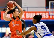 7 January 2023; Bree Shelley of Killester in action against Jasmine Walker of Waterford Wildcats during the Basketball Ireland Paudie O'Connor Cup Semi-Final match between Waterford Wildcats and Killester at Neptune Stadium in Cork. Photo by Brendan Moran/Sportsfile