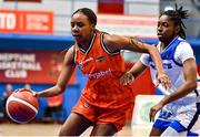 7 January 2023; Chyna Latimer of Killester in action against Karli Seay of Waterford Wildcats during the Basketball Ireland Paudie O'Connor Cup Semi-Final match between Waterford Wildcats and Killester at Neptune Stadium in Cork. Photo by Brendan Moran/Sportsfile