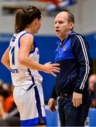 7 January 2023; Waterford Wildcats head coach Tommy O'Mahony in conversation with Sinead Deegan during the Basketball Ireland Paudie O'Connor Cup Semi-Final match between Waterford Wildcats and Killester at Neptune Stadium in Cork. Photo by Brendan Moran/Sportsfile