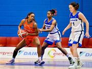 7 January 2023; Chyna Latimer of Killester in action against Jasmine Walker of Waterford Wildcats during the Basketball Ireland Paudie O'Connor Cup Semi-Final match between Waterford Wildcats and Killester at Neptune Stadium in Cork. Photo by Brendan Moran/Sportsfile