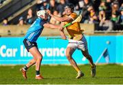 7 January 2023; Joe Maskey of Antrim in action against Joe Flanagan of Dublin during the Walsh Cup Group 1 Round 1 match between Dublin and Antrim at Parnell Park in Dublin. Photo by Tyler Miller/Sportsfile
