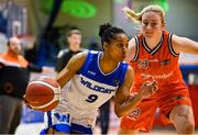 7 January 2023; Jasmine Walker of Waterford Wildcats in action against Jenna Howe of Killester during the Basketball Ireland Paudie O'Connor Cup Semi-Final match between Waterford Wildcats and Killester at Neptune Stadium in Cork. Photo by Brendan Moran/Sportsfile
