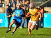 7 January 2023; Cillian Costello of Dublin in action against Daniel McKernan of Antrim during the Walsh Cup Group 1 Round 1 match between Dublin and Antrim at Parnell Park in Dublin. Photo by Tyler Miller/Sportsfile
