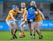7 January 2023; Aidan Mellett of Dublin in action against Scott Walsh of Antrim during the Walsh Cup Group 1 Round 1 match between Dublin and Antrim at Parnell Park in Dublin. Photo by Tyler Miller/Sportsfile