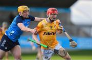 7 January 2023; James McNaughton of Antrim in action against Daire Gray of Dublin during the Walsh Cup Group 1 Round 1 match between Dublin and Antrim at Parnell Park in Dublin. Photo by Tyler Miller/Sportsfile