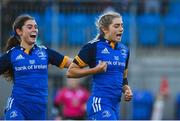 7 January 2023; Anna Doyle of Leinster, right, celebrates after scoring her side's second try during the Vodafone Women’s Interprovincial Championship Round One match between Leinster and Connacht at Energia Park in Dublin. Photo by Seb Daly/Sportsfile