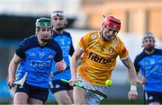 7 January 2023; James McNaughton of Antrim in action against James Madden of Dublin during the Walsh Cup Group 1 Round 1 match between Dublin and Antrim at Parnell Park in Dublin. Photo by Tyler Miller/Sportsfile