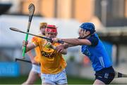 7 January 2023; James McNaughton of Antrim in action against John Bellew of Dublin during the Walsh Cup Group 1 Round 1 match between Dublin and Antrim at Parnell Park in Dublin. Photo by Tyler Miller/Sportsfile