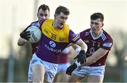 7 January 2023; Liam Doyle of Wexford in action against Nigel Harte of Westmeath during the O'Byrne Cup Group A Round 2 match between Westmeath and Wexford at The Downs GAA club in Mullingar, Westmeath. Photo by Sam Barnes/Sportsfile