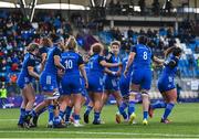 7 January 2023; Jenny Murphy of Leinster, centre, with teammates after scoring their side's fourth try during the Vodafone Women’s Interprovincial Championship Round One match between Leinster and Connacht at Energia Park in Dublin. Photo by Seb Daly/Sportsfile