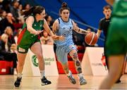 7 January 2023; Lindsey Abed of DCU Mercy in action against Sarah Kenny of Trinity Meteors during the Basketball Ireland Paudie O'Connor Cup Semi-Final match between DCU Mercy and Trinity Meteors at Neptune Stadium in Cork. Photo by Brendan Moran/Sportsfile