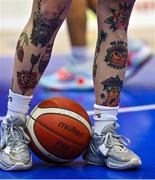 7 January 2023; Tattoos on the legs on Lindsey Abed of DCU Mercy during the Basketball Ireland Paudie O'Connor Cup Semi-Final match between DCU Mercy and Trinity Meteors at Neptune Stadium in Cork. Photo by Brendan Moran/Sportsfile