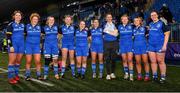7 January 2023; Leinster debutants, from left, Aoife Moore, Niamh O’Dowd, Jess Keating, Lisa Mullen, Katie Whelan, Clare Gorman, Dannah O’Brien, Aoife Dalton and Megan Collis after the Vodafone Women’s Interprovincial Championship Round One match between Leinster and Connacht at Energia Park in Dublin. Photo by Seb Daly/Sportsfile