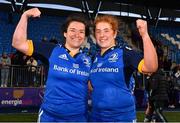7 January 2023; Christy Haney, left, and Niamh O’Dowd of Leinster after their side's victory in the Vodafone Women’s Interprovincial Championship Round One match between Leinster and Connacht at Energia Park in Dublin. Photo by Seb Daly/Sportsfile