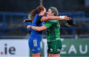 7 January 2023; Aoife McDermott of Leinster and Fiona Scally of Connacht after the Vodafone Women’s Interprovincial Championship Round One match between Leinster and Connacht at Energia Park in Dublin. Photo by Seb Daly/Sportsfile