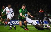 7 January 2023; Tom Farrell of Connacht is tackled by Yaw Penze of Cell C Sharks during the United Rugby Championship match between Connacht and Cell C Sharks at the Sportsground in Galway. Photo by Eóin Noonan/Sportsfile