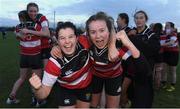 7 January 2023; Molly Callery, left, and Abby Healy of Wicklow RFC celebrate after the Bank of Ireland Leinster Rugby Girls 18s Cup match between Wicklow RFC of Wicklow and Southeast Lions of Wexford at the Pitch 1 in SETU Carlow, Carlow. Photo by Matt Browne/Sportsfile