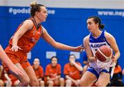 7 January 2023; Kate Hickey of Waterford Wildcats in action against Ella McCloskey of Killester during the Basketball Ireland Paudie O'Connor Cup Semi-Final match between Waterford Wildcats and Killester at Neptune Stadium in Cork. Photo by Brendan Moran/Sportsfile