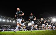 7 January 2023; Leinster captain Rhys Ruddock leads the team in the warmup before the United Rugby Championship between Ospreys and Leinster at the Swansea.com Stadium in Swansea, Wales. Photo by Harry Murphy/Sportsfile