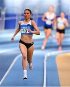 8 January 2023; Alisha Maher of Tullamore Harriers AC, Offaly, competes in the Women's Senior 200m heats during the Athletics Ireland National League Round 1 at Sport Ireland National Indoor Arena in Dublin. Photo by Ben McShane/Sportsfile
