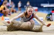 8 January 2023; Molly Mullaly of Dundrum South Dublin AC, Dublin, competes in the Senior Women's Long Jump during the Athletics Ireland National League Round 1 at Sport Ireland National Indoor Arena in Dublin. Photo by Ben McShane/Sportsfile