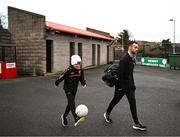 8 January 2023; Down manager Conor Laverty arrives as his son Setanta, aged 11, solos a ball before the Bank of Ireland Dr McKenna Cup Round 2 match between Down and Donegal at Pairc Esler in Newry, Down. Photo by Harry Murphy/Sportsfile