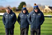 8 January 2023; Clare manager Brian Lohan, right, with selectors Ken Ralph, left, and  James Moran before the Co-Op Superstores Munster Hurling League Group 1 match between Tipperary and Clare at McDonagh Park in Nenagh, Tipperary. Photo by Sam Barnes/Sportsfile