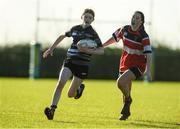 7 January 2023; Lauren Ferguson of Dundalk RFC in action during the Bank of Ireland Leinster Rugby Girls U14 Plate match between Wicklow RFC of Wicklow and Dundalk RFC of Louth at the Pitch 2 in SETU Carlow, Carlow. Photo by Matt Browne/Sportsfile